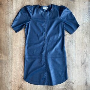 Lavender Brown Faux Leather Puff Sleeve Mini Dress Navy XS Vegan Leather